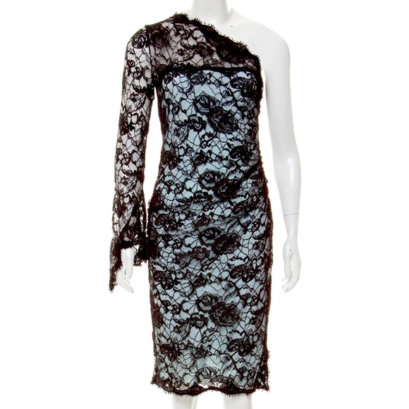 Emilio Pucci one shoulder lace mini dress size M USA 6